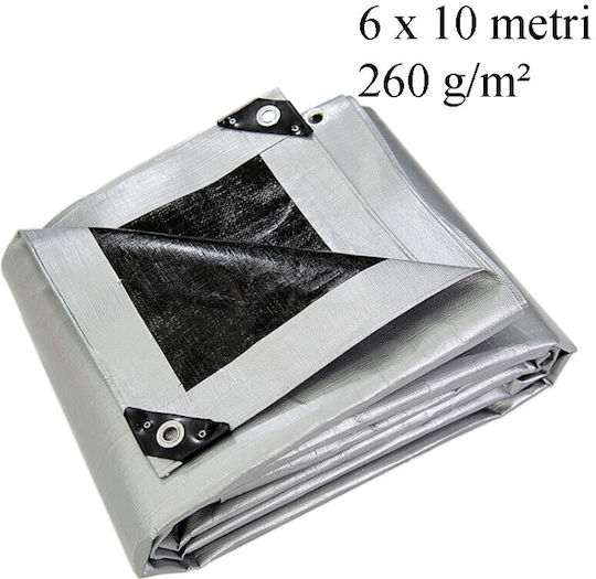 Pânză De Acoperire Întărită 6x10 M 260 G/m² Grosime Impermeabil Protecție Uv+ Îngheț Inele De Oțel