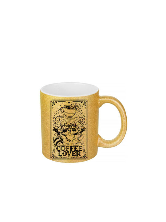 White Ceramic Mug 330ml Glitter Gold Coffee Lov...