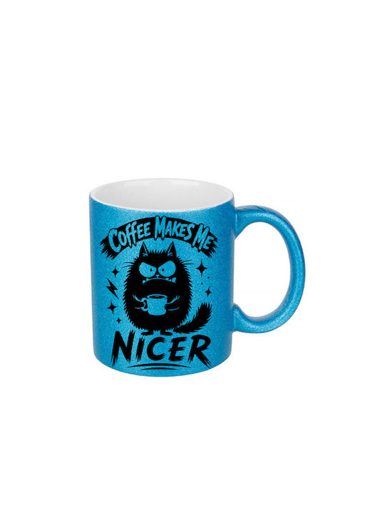 White Ceramic Mug 330ml Glitter Blue Coffee Mak...