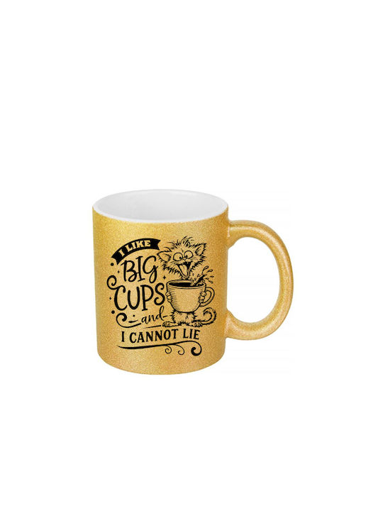 White Ceramic Mug 330ml Glitter Gold I Like Big...