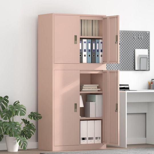 Метален Шкаф За Бюро С Ключалка Розов 80x40x175см