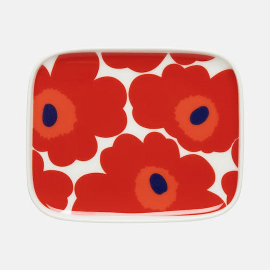 Marimekko Oiva Unikko Правоъгълна Керамична Червена Пустинна Чиния 12x15см