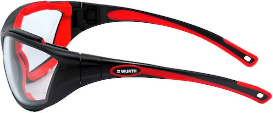 Protective Work Glasses Würth Combor Transparent Soft Elastomer Padding Wide Field View Scratch-resistant Polycarbonate Lens