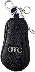 Audi Premium Car Key Cover Made Eco Leather – Elegant Cover Metal Ring Black
