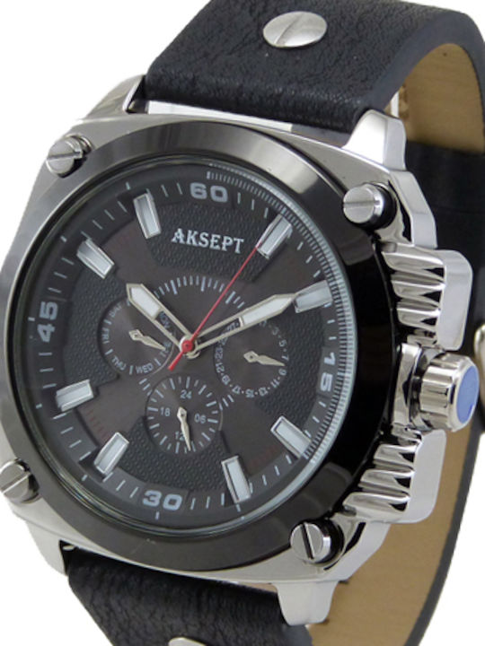 Aksept Мъжки часовник 50mm На батерия с Черна К...
