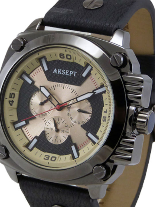 Aksept Мъжки Часовник 50mm На Батерия с Черна К...