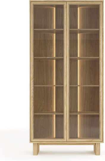 Nabu Витрина за дневна от MDF със стъкло и осветление Натурален Дъб 94x38x195cm