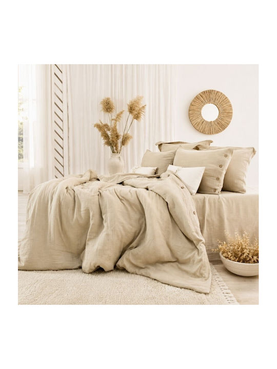 Şaheser Set Huse Pentru Pilote 100% Bumbac 200x220cm Dublă Cu 4 Fețe De Pernă & 1 Cearșaf Bej