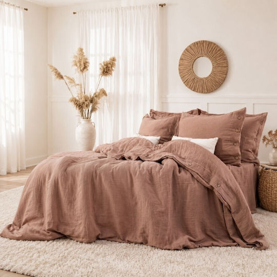 Şaheser Set Huse Pentru Pilote 100% Bumbac 200x220cm Dublă Cu 4 Fețe De Pernă & 1 Cearșaf Maro