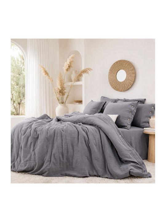 Şaheser Set Huse Pentru Pilote 100% Bumbac 200x220cm Dublă Cu 4 Fețe De Pernă & 1 Cearșaf Gri Antracit