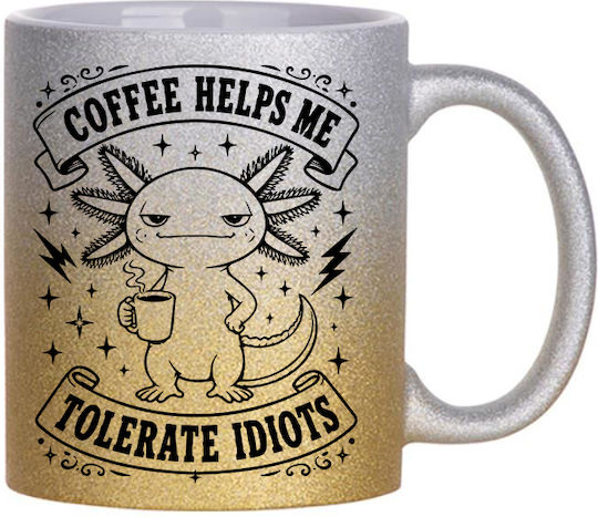 Digital Place Glitter Gold Silver Coffee Helps Me Tolerate Idiots Ceramic White Mug 330ml