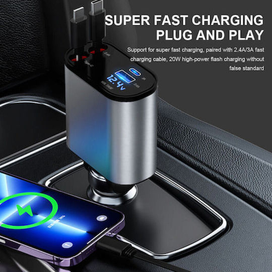 SPV Car Charger 120W 2.4A Fast Charging with Ports 1xUSB-A 1xType-C with Lightning / Type-C Cable