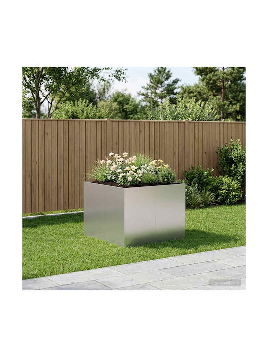 vidaXL Градинска Саксия За Цветя Метална Сребриста 80x80x60см