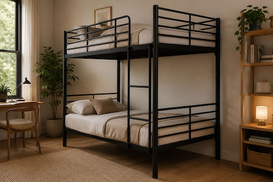 Pat Pentru Copii Cușetă Single Negru Pentru Saltea 90x190cm