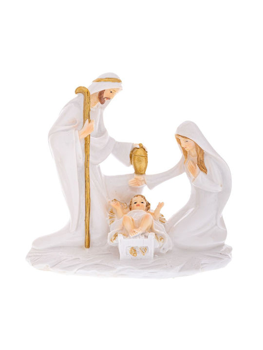 Weiße Polyresin Krippe Mit Goldenen Details 17×8,5×15,5cm