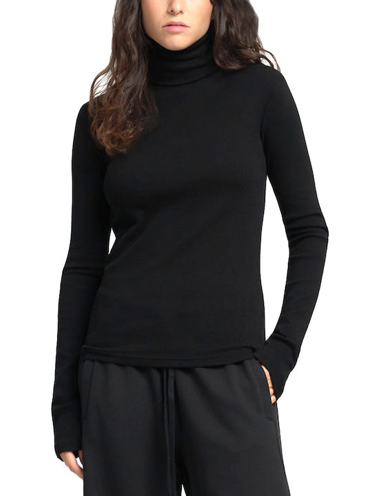 Women's Cotton Long Sleeve Turtleneck Black Blouse
