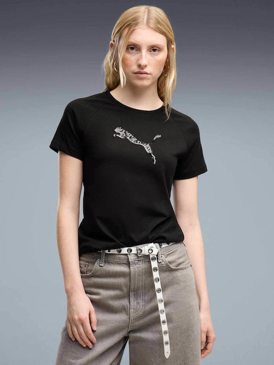 PUMA Damen Bluse Baumwolle Kurzärmelig Schwarz