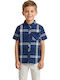 Kids Checked Short-sleeved Shirt Navy Blue