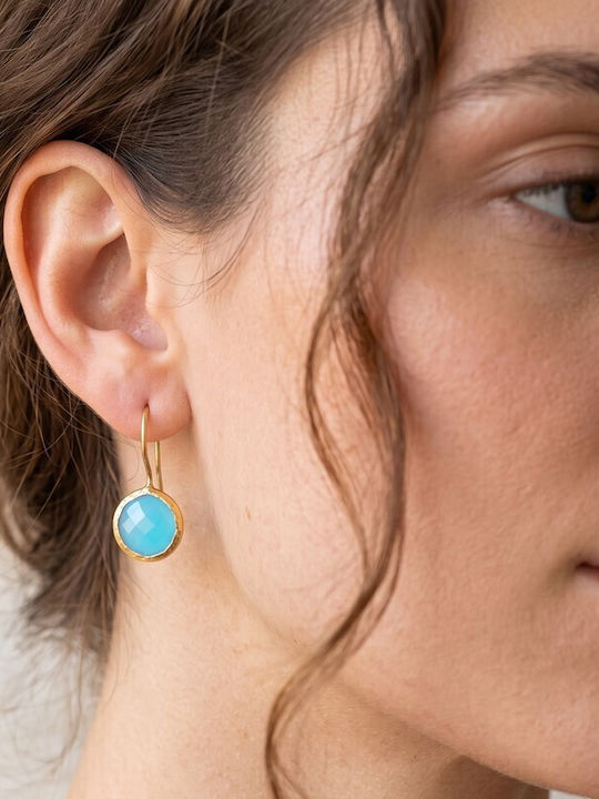 Grekas Silver Gold Plated Light Blue Dangle Earrings