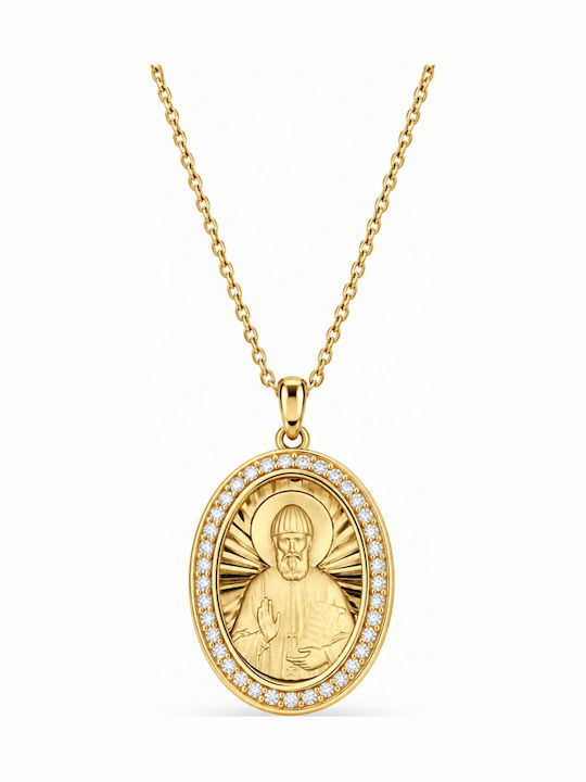 Ulysses Silver Pendant “Saint Paisios” Silver 925 14k Gold Plating Zircon Gold Plated Silver 925 Chain