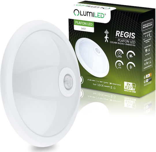 Corp de Iluminat de Tavan LED și de Perete Regis 2x E27 IP44 cu Senzor de Mișcare și Amurg Alb Rotund 30cm Lumiled Corp de Iluminat de Tavan LED și de Perete Regis 2x E27 IP44 cu Senzor de Mișcare și Amurg Alb Rotund 30cm Lumiled