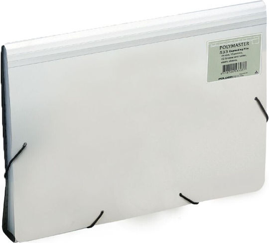 Ντοσιε Φυσαρμονικα-αρχειοθηκη Foldermate Polymaster Α4 13 Θεσεων Λαστιχο Ασπρο 533w