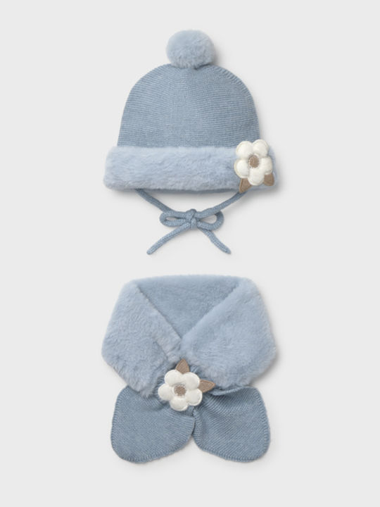 Kinder Beanies Set mit Pelzigem Hellblauem Schal