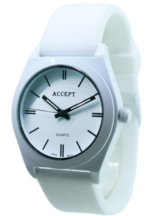 Aksept Мъжки Часовник 40mm На Батерия с Бяла Ка...