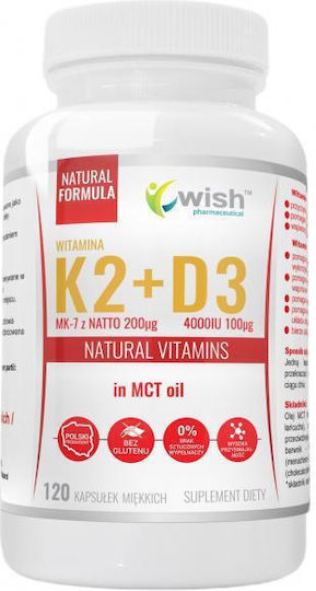 Wish Pharmaceutical Vitamin K2 MK-7 200mcg + D3 4000IU 100mcg in MCT Oil Vitamin for Bone Health Wish Pharmaceutical 120 Softgels