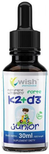 Wish Pharmaceutical Natural Vitamin K2 + D3 Forte Junior Vitamin for Immune Support & Bone Health 30ml