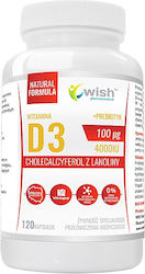Wish Pharmaceutical Vitamin D3 100μg 4000IU + Prebiotic Vitamine für die Stärkung des Immunsystems und die Gesundheit der Knochen 120 Kapseln