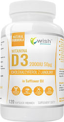 Wish Pharmaceutical Витамин D3 2000IU 50µg в масло от шафранка Витамин за укрепване на имунната система и здравето на костите 120 меки капсули