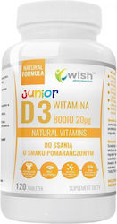 Wish Pharmaceutical Vitamin D3 800IU 20µg Junior Витамин за Укрепване на Имунната Система и Здравето на Костите 120 Дъвчащи таблетки