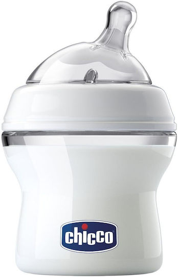 Chicco Biberon Din Plastic Natural Feeling Anti-colici Cu Tetină Din Silicon Pentru 0+ Luni Alb 150 ml