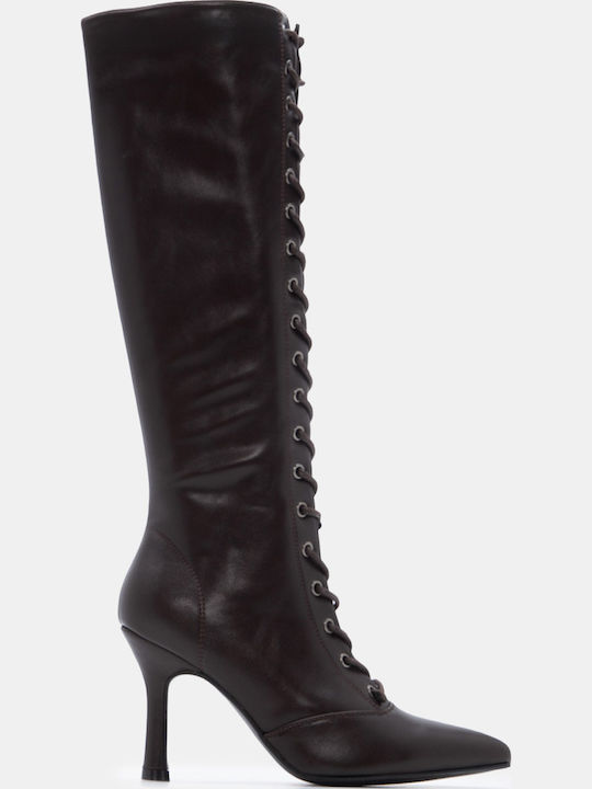 Wildleder Damenstiefel mit hohem Absatz Braun