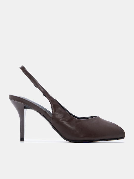 Peep Toe Heels with High Brown Heel
