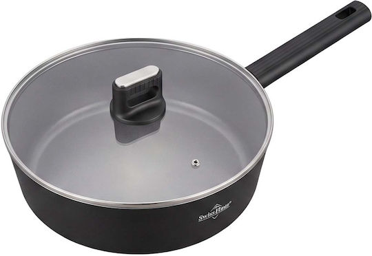 Tigaie Adâncă Swiss Haus 24cm cu Capac de Sticlă Neagră