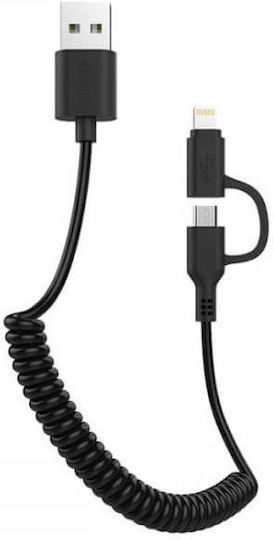 Awei Spirale USB-zu-Blitzschlag / Micro-USB Kabel Schwarz TS01631