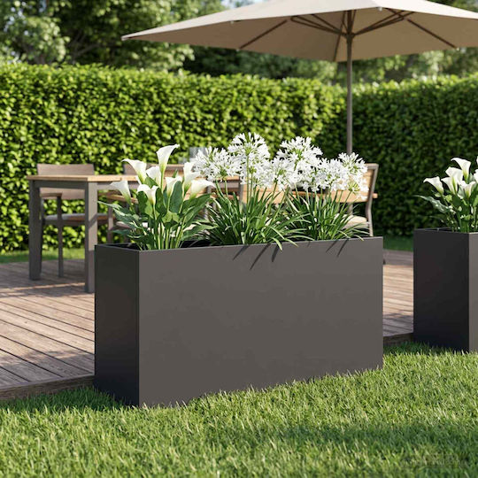 vidaXL Метална Черна Саксия За Цветя За Градина 100x30x40см