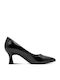 Leder Pumps mit Mittelhohem Absatz Schwarz