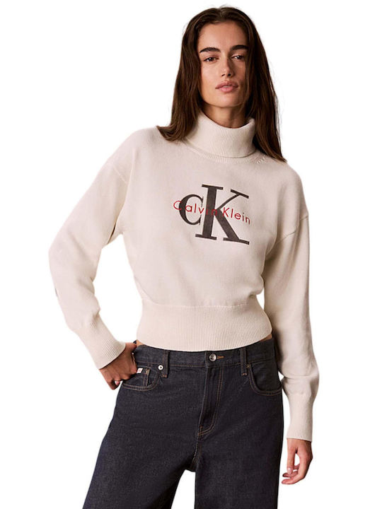 Calvin Klein Pulover Damă Bumbac Cu Guler Înalt...