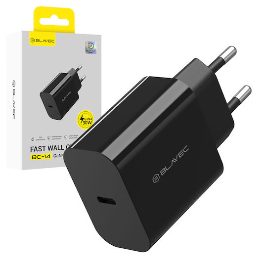 Blavec GaN Charger Without Cable with USB-C Port 30W Power Delivery / Quick Charge 4+ Black (BC-14)