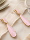 Grekas Silver Gold Plated Dangle Earrings with Pink Stones
