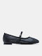 Women's Pointed Toe Ballerina Shoes With Strap In Black Color