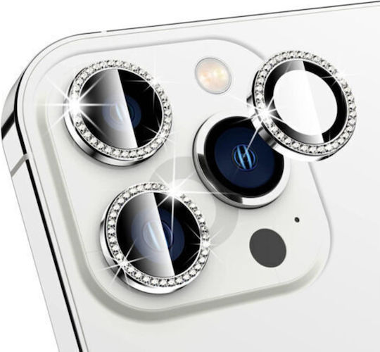 Ring Protector Glitter Kamera Schutz Tempered Glass Silber Für iPhone 14 Pro / 14 Pro Max