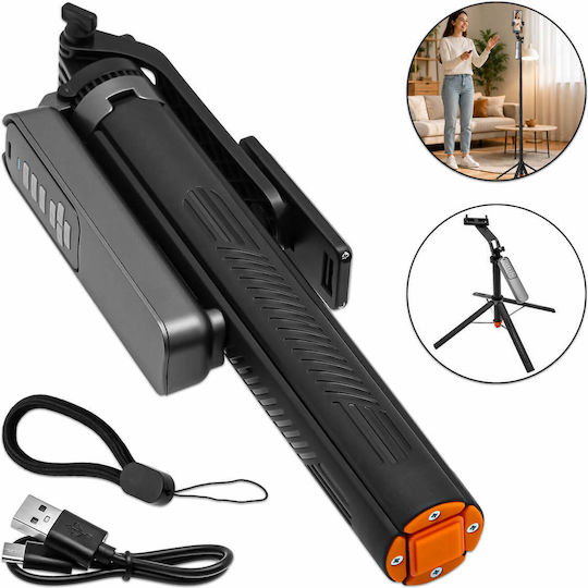 Selfie-Stick Tripod Abnehmbares Bluetooth-Fernbedienung 360° Drehung Länge Bis 177cm Schwarz T05 Tk