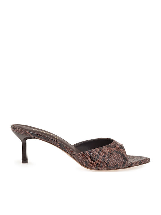 Kalista Leather Mules With Heel In Brown Colour