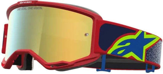Очила За Мотокрос Alpinestars Vision 5 Drag Fire Червено Синьо Огледално Златно
