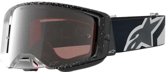 Ochelari De Motocross Alpinestars Supertech Hiten Alb Negru Oglindă Argintie