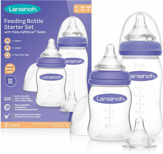 Lansinoh Set Kunststoff Babyflaschen Feeding Gegen Koliken mit Saugflasche aus Silikon 160ml 2 Stück